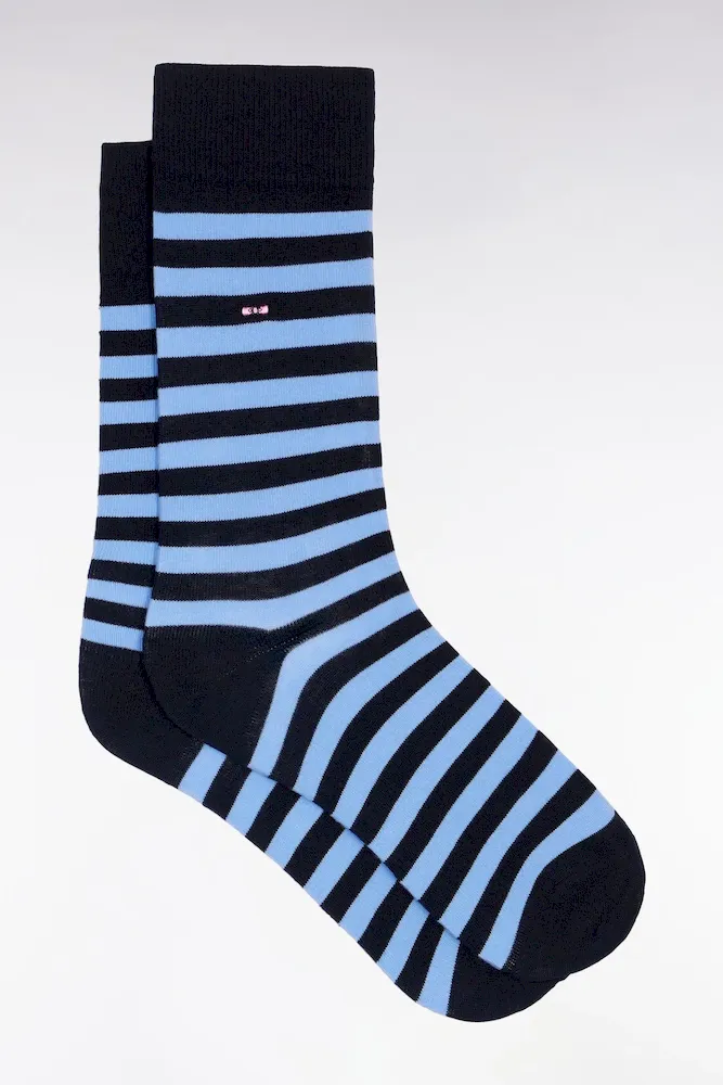 Lot De Trois Paires De Chaussettes Rayées Bleu Ciel Et Marine