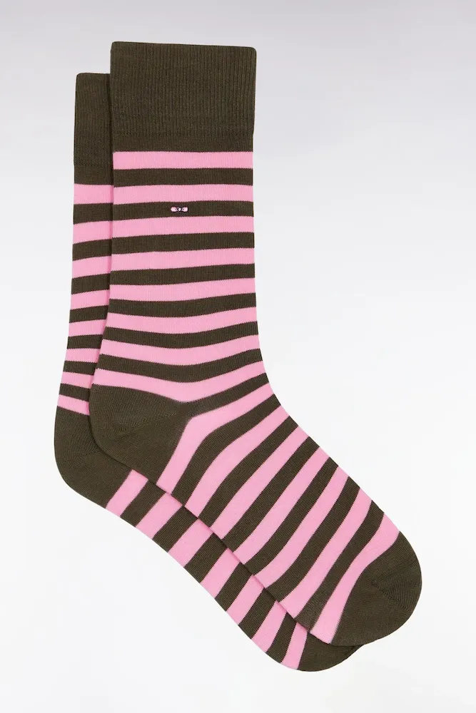 Lot De Trois Paires De Chaussettes Rayées Kaki Et Rose