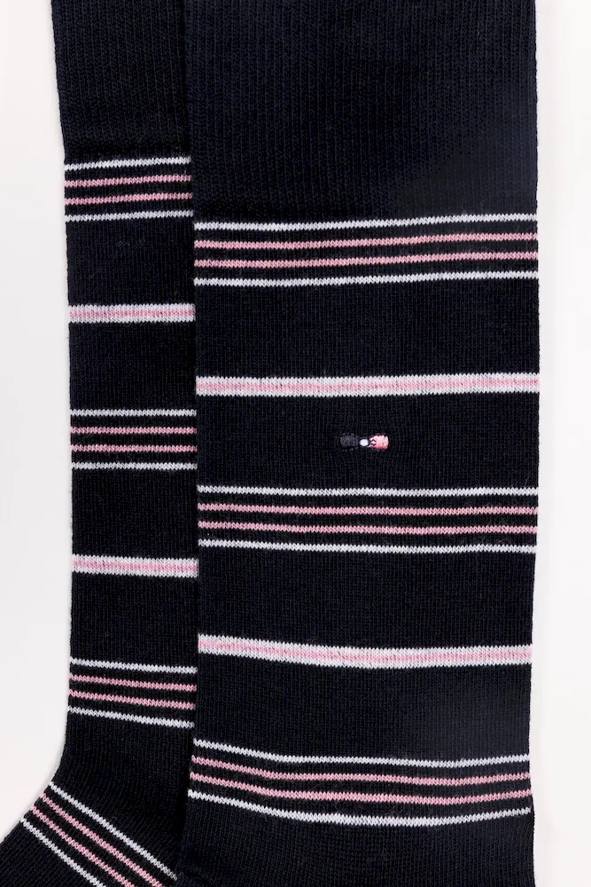 Lot De Deux Paires De Chaussettes En Coton Stretch Mélangé Marine Unies Et Rayées