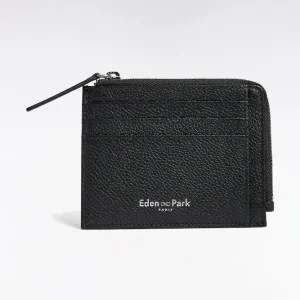 Porte-cartes zippé en cuir grainé noir