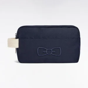 Trousse de toilette en toile marine broderie nœud papillon