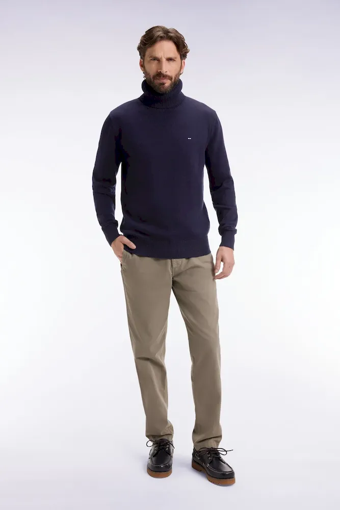 Pantalon chino sans plis en coton stretch vert olive