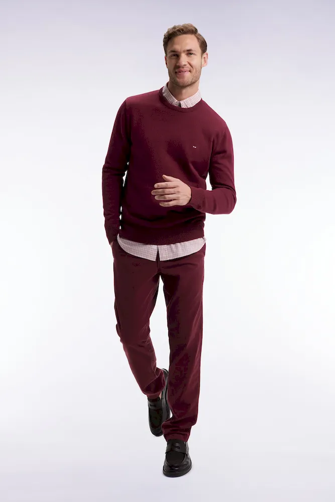 Pantalon chino sans plis en coton stretch bordeaux