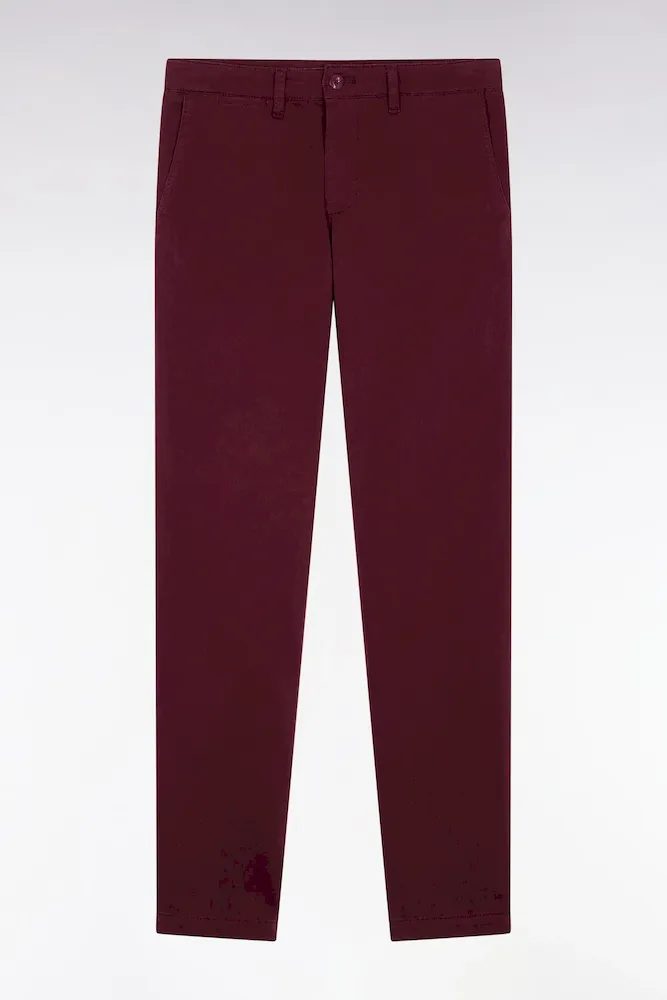 Pantalon Chino Sans Plis En Coton Stretch Bordeaux