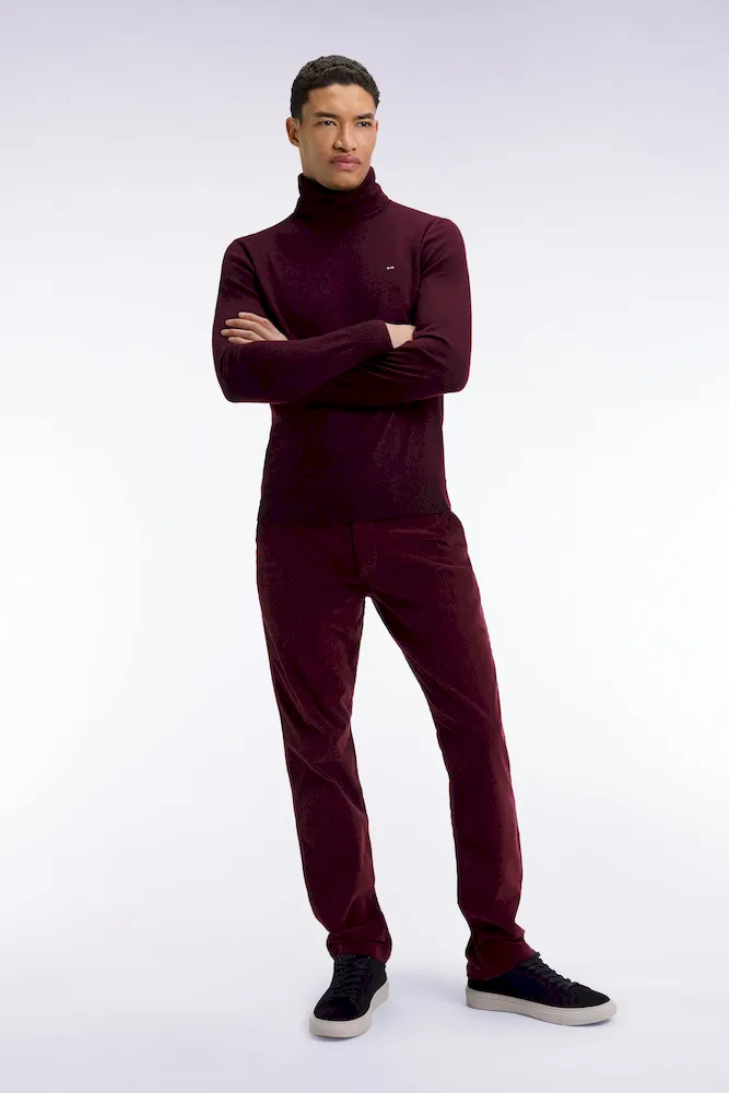 Pantalon chino sans plis en velours stretch bordeaux