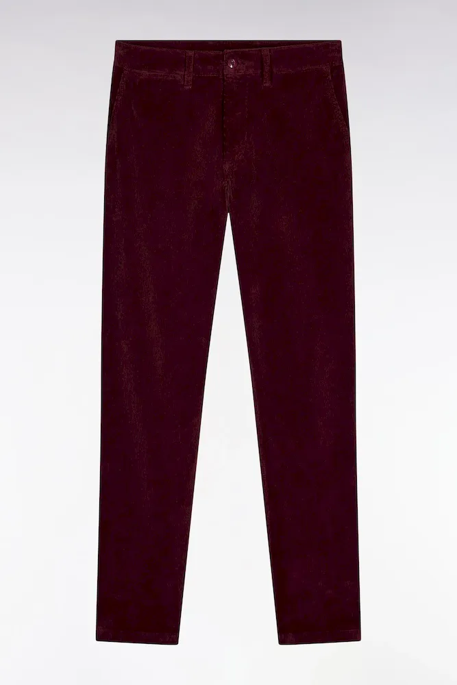 Pantalon Chino Sans Plis En Velours Stretch Bordeaux