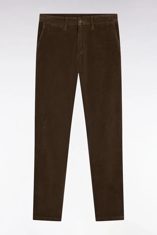 Pantalon Chino Sans Plis En Velours Stretch Kaki