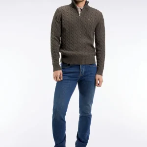 Jean 5 poches en denim stretch de coton Pima bleu coupe Slim