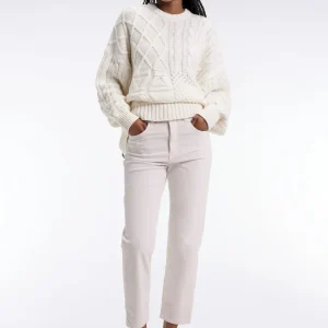 Pantalon 5 poches en velours côtelé écru