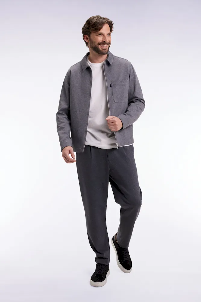 Pantalon en jersey double face à taille élastique gris coupe Modern