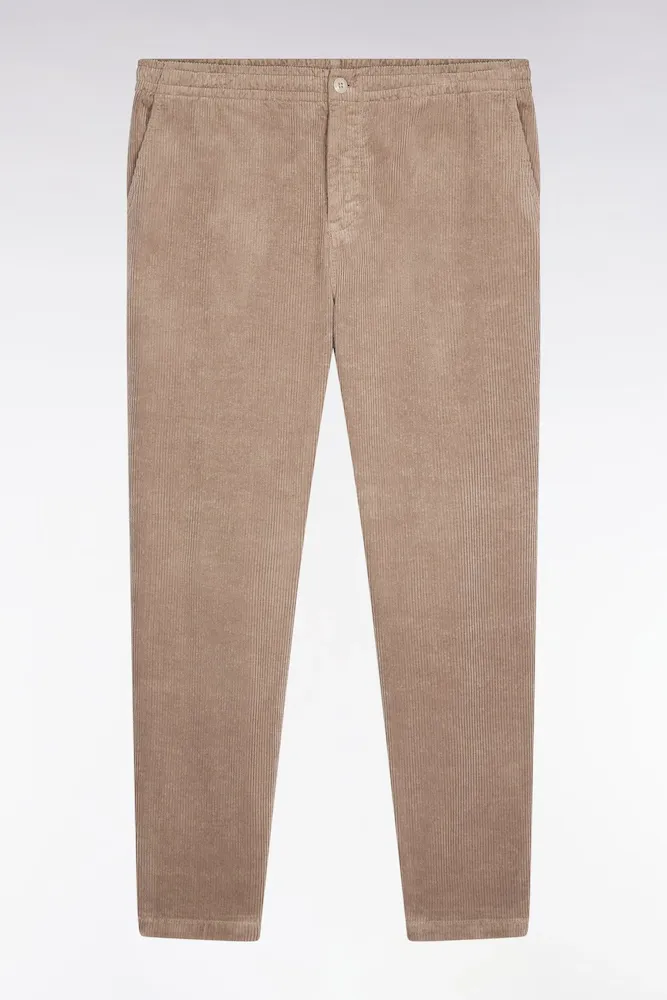 Pantalon Taille élastique En Velours Côtelé Beige Coupe Modern