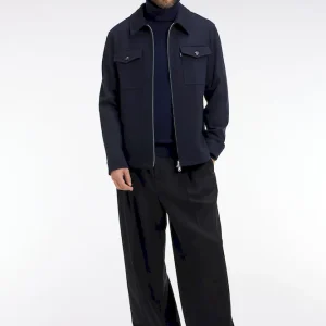 Alternative view of Pantalon large à pinces avec laine et cachemire bleu marine