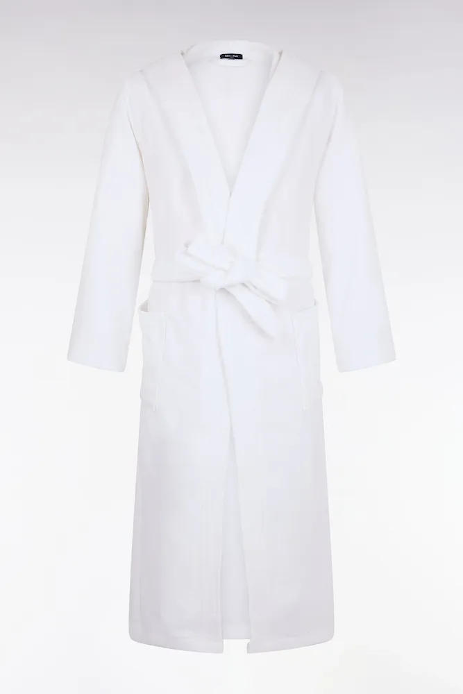 Peignoir à Capuche En Coton éponge Mélangé Blanc