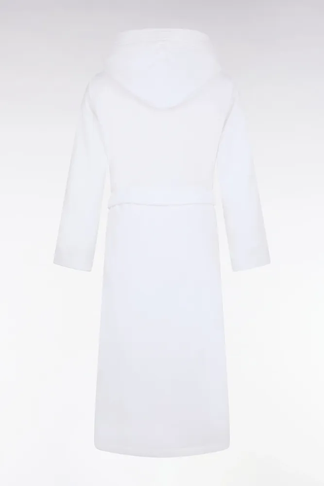 Peignoir à capuche en coton éponge mélangé blanc – Bild 3