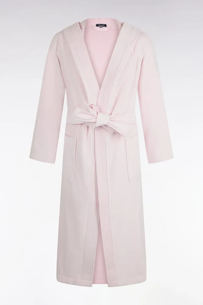 Peignoir à capuche en coton éponge mélangé rose – Bild 2