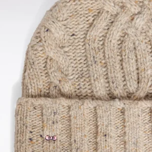 Alternative view of Bonnet en laine vierge et alpaga torsadé beige chiné