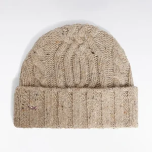 Bonnet en laine vierge et alpaga torsadé beige chiné