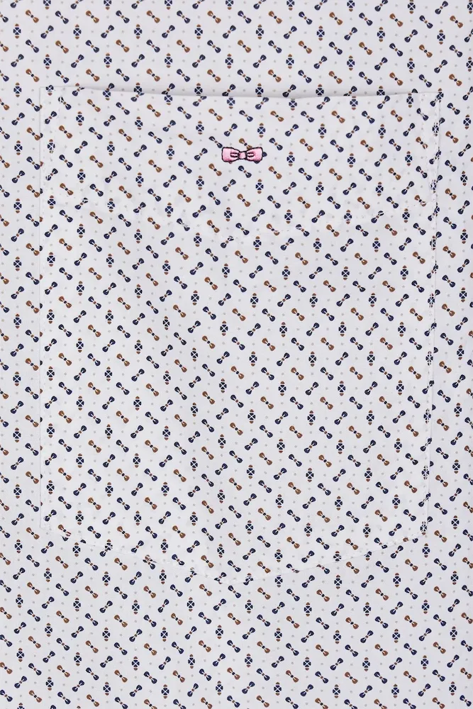 Chemise à Manches Courtes écru à Micro-motifs Coupe Droite