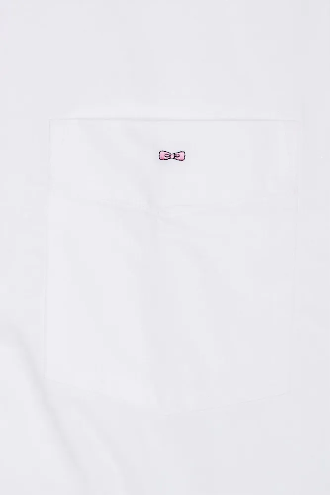 Chemise à Manches Courtes Blanche Intérieur De Col Imprimé Coupe Droite