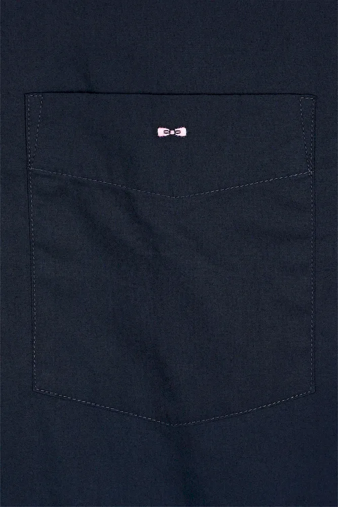 Chemise à Manches Courtes Noire Intérieur De Col Imprimé Coupe Droite