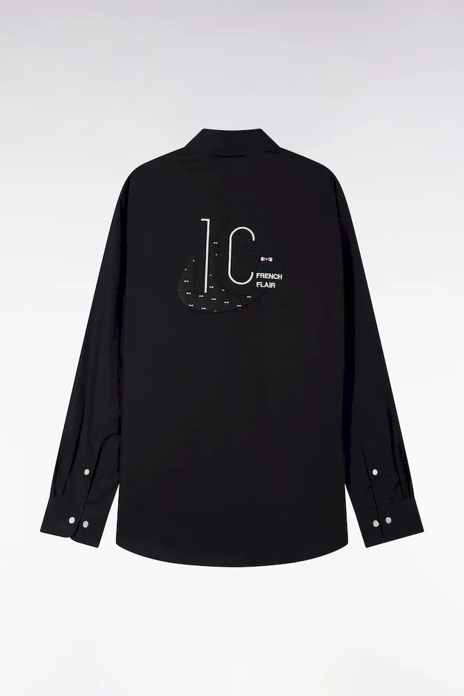 Chemise En Coton Pinpoint Noire Broderie Dos Coupe Droite