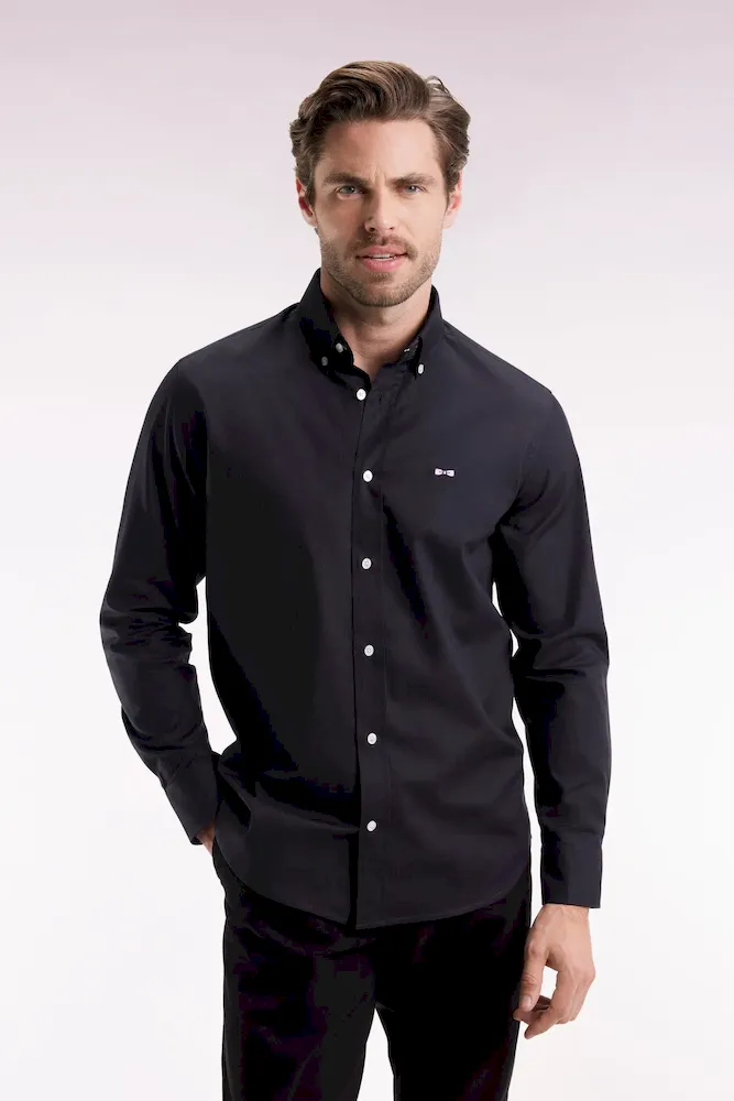 Chemise en coton pinpoint noire broderie dos coupe droite – Bild 3