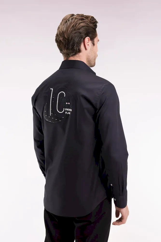 Chemise en coton pinpoint noire broderie dos coupe droite – Bild 5