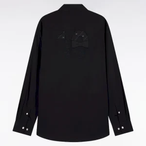 Alternative view of Chemise en coton noire broderies nœud papillon coupe droites