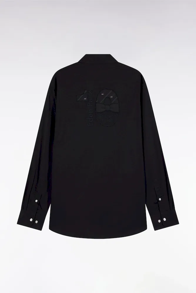 Chemise En Coton Noire Broderies Nœud Papillon Coupe Droites