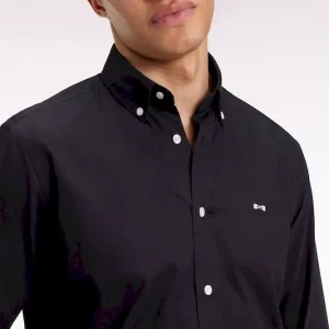 Chemise en coton noire broderies nœud papillon coupe droites