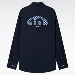 Alternative view of Chemise en coton marine broderie rose coupe droite