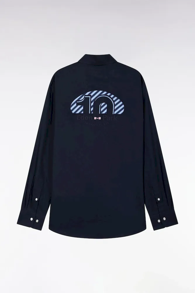 Chemise En Coton Marine Broderie Rose Coupe Droite