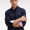 Chemise en coton pinpoint marine broderie 10 dos coupe droite