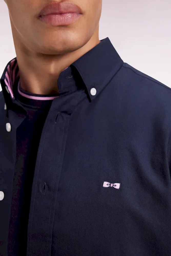 Chemise en coton pinpoint marine broderie 10 dos coupe droite – Bild 4