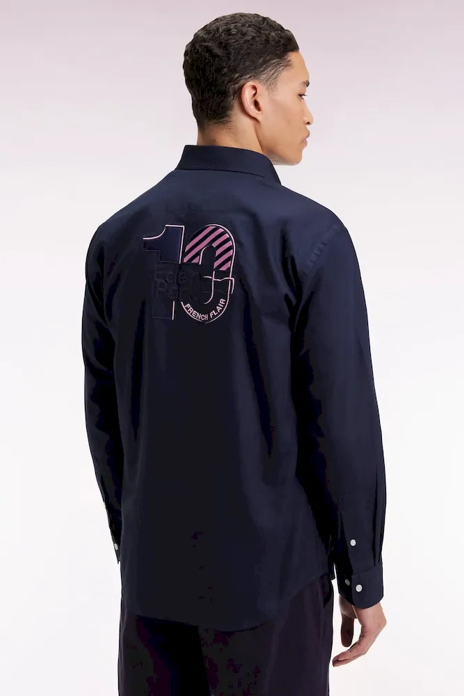 Chemise en coton pinpoint marine broderie 10 dos coupe droite – Bild 5