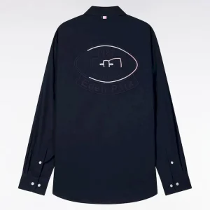 Alternative view of Chemise en coton pinpoint marine broderie dos coupe droite