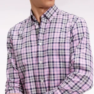 Chemise à carreaux en coton rose coupe droite