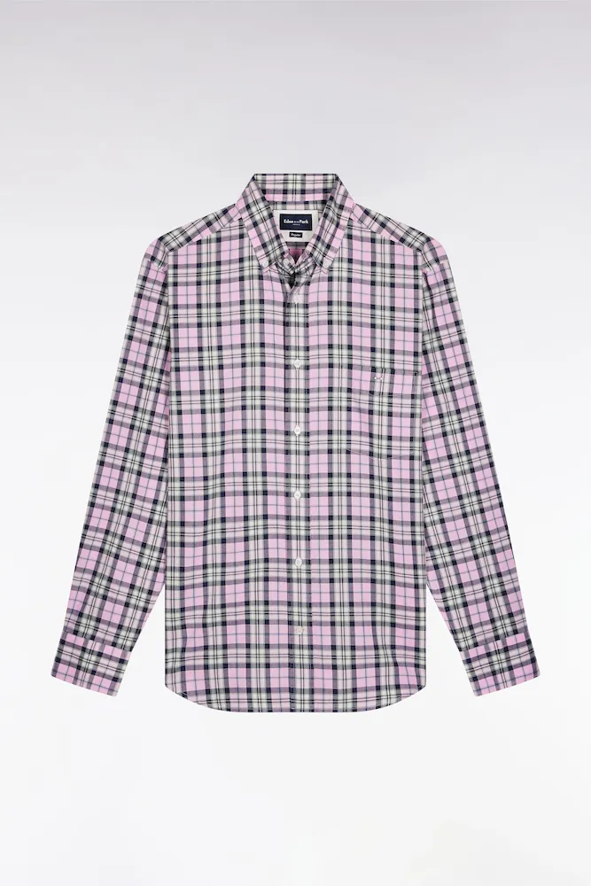 Chemise à Carreaux En Coton Beige Coupe Droite