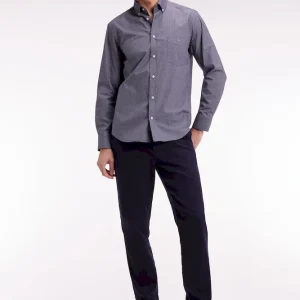 Chemise en coton marine à micro-motifs graphiques coupe droite