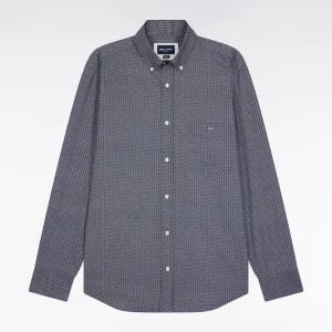 Alternative view of Chemise en coton marine à micro-motifs graphiques coupe droite