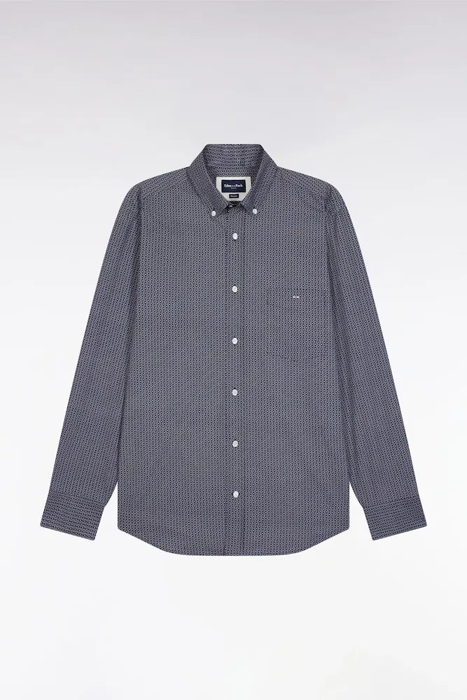Chemise En Coton Marine à Micro-motifs Graphiques Coupe Droite
