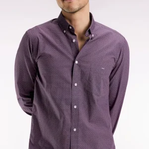 Chemise en popeline de coton à micro-motifs marine coupe droite