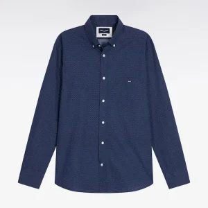 Alternative view of Chemise en popeline de coton à micro-motifs bleus coupe droite