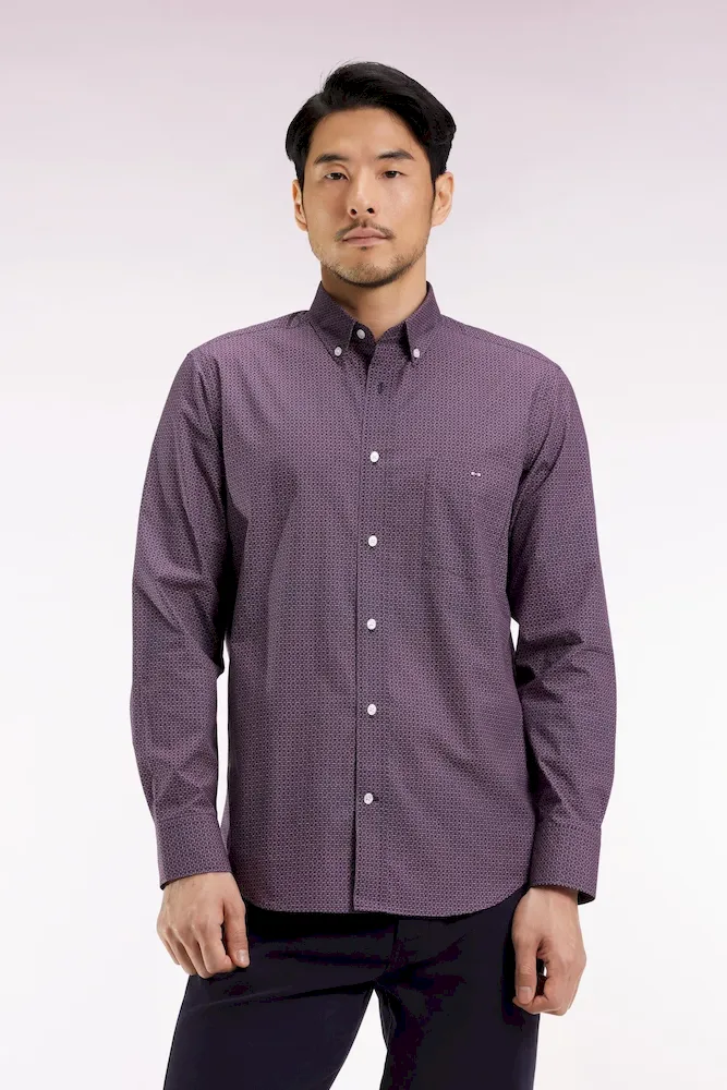 Chemise en popeline de coton à micro-motifs marine coupe droite – Bild 3
