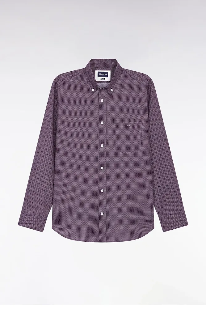 Chemise En Popeline De Coton à Micro-motifs Marine Coupe Droite