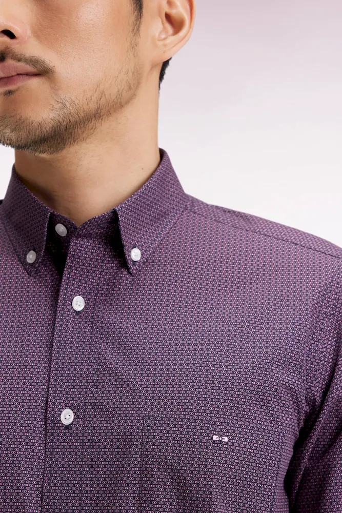 Chemise en popeline de coton à micro-motifs marine coupe droite – Bild 4