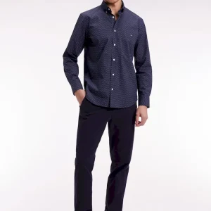 Chemise en coton à micro-motifs nœuds papillon roses coupe droite