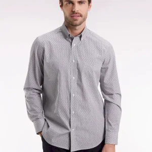 Chemise en coton à micro-motifs nœuds papillon bleus coupe droite