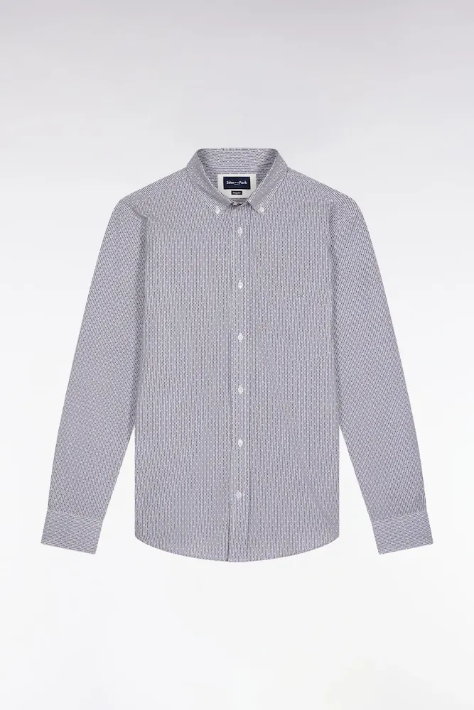 Chemise En Coton à Micro-motifs Nœuds Papillon Bleus Coupe Droite