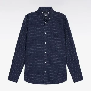 Alternative view of Chemise en coton à micro-motifs nœuds papillon marine coupe droite